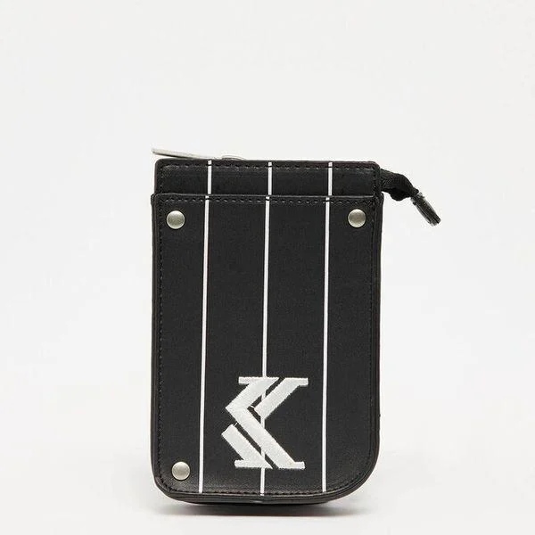 KARL KANI OG PINSTRIPE FAKE LEATHER SMALL POUCH BLACK 15 x 10 x 4 cm - KARL KANI