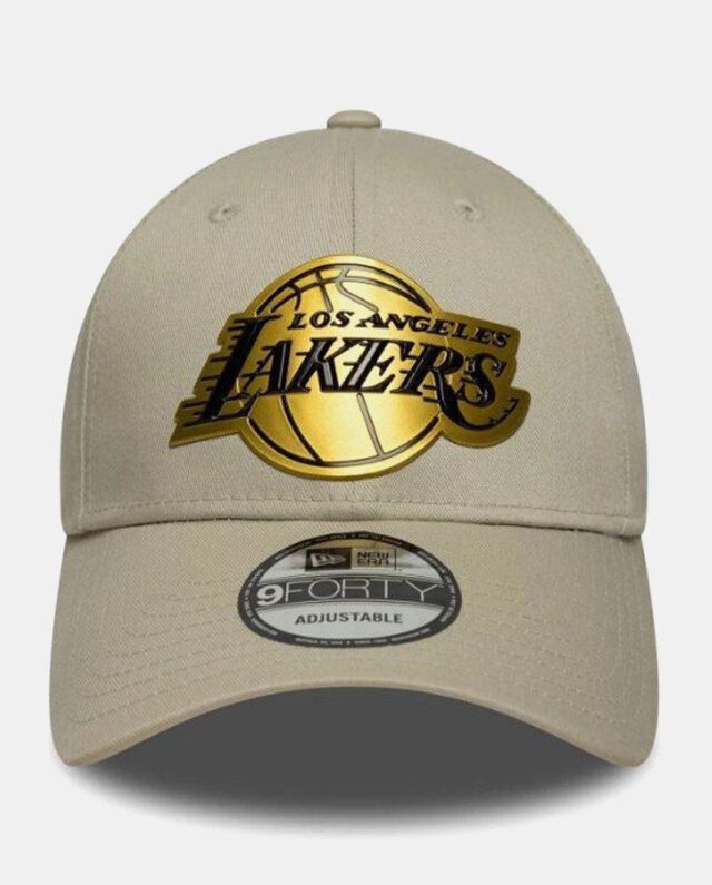New Era LA Lakers Team Outline Cream 9FORTY E-Frame Adjustable Cap 60771848 - NEW ERA