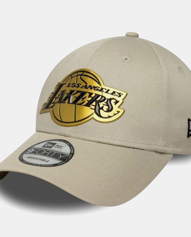 New Era LA Lakers Team Outline Cream 9FORTY E-Frame Adjustable Cap 60771848