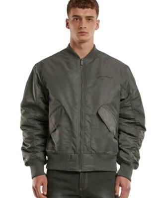 Karl Kani Small Signature Distressed Bomber Jacket Anthracite KM243-042-2