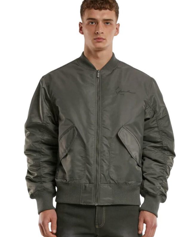 Karl Kani Small Signature Distressed Bomber Jacket Anthracite KM243-042-2