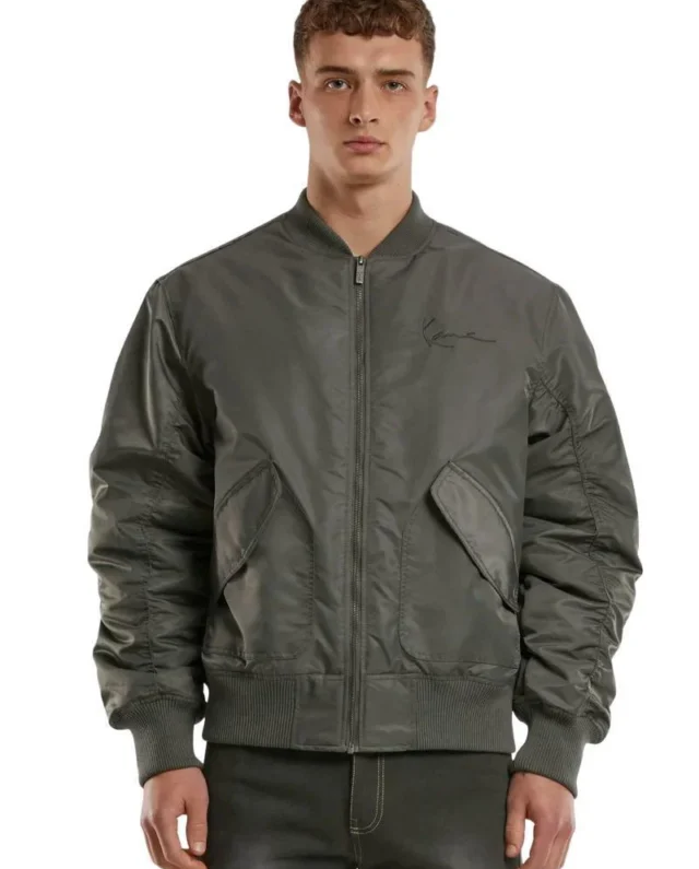 Karl Kani Small Signature Distressed Bomber Jacket Anthracite KM243-042-2