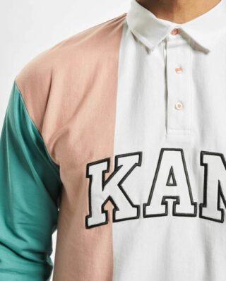KARL KANI KK COLLEGE BLOCK RUGBY SHIRT WHITE/TURQUOISE/PINK/BLACK - KARL KANI