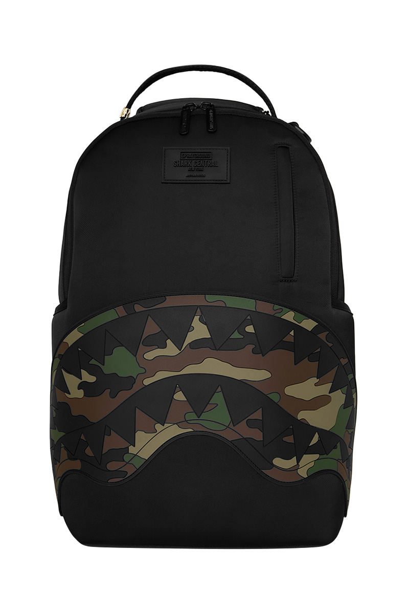 sprayground-backpack-B9331_1__1_ SPRAYGROUND SHARK CENTRAL BLACK NYLON CAMO EMBOSSED SHARK BACKPACK B9331 46 x 15 x 29 cm - Image 1