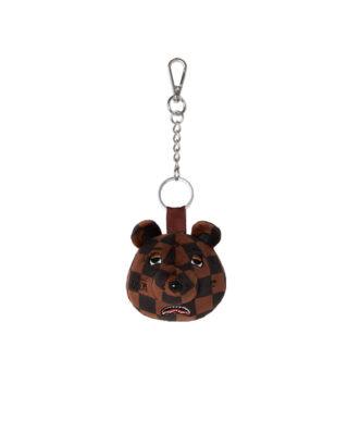 SPRAYGROUND BROWN CHECKER BEAR HEAD KEYCHAIN Z714 7.5 cm x 9 cm x 3.8 cm
