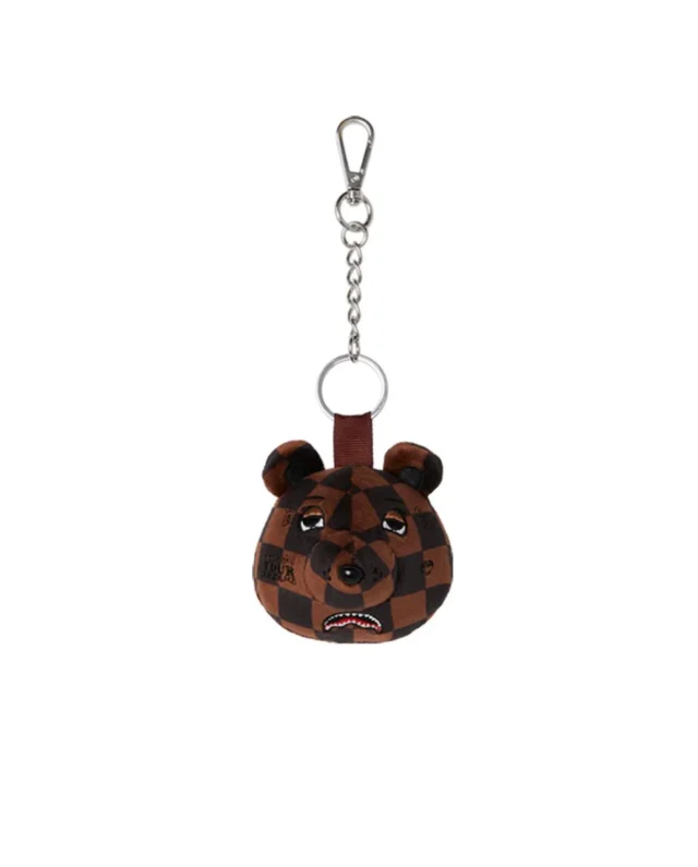 SPRAYGROUND BROWN CHECKER BEAR HEAD KEYCHAIN Z714 7.5 cm x 9 cm x 3.8 cm
