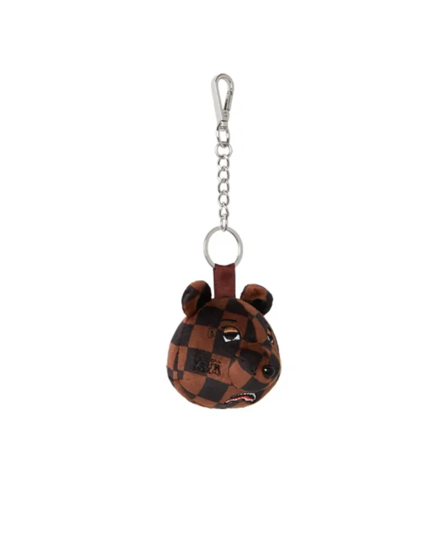 SPRAYGROUND BROWN CHECKER BEAR HEAD KEYCHAIN Z714 7.5 cm x 9 cm x 3.8 cm - SPRAYGROUND