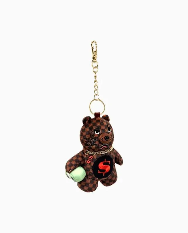 SPRAYGROUND SIP WTF BUBBLY BROWN CHECK BEAR KEYCHAIN K9594 7.5 cm x 9 cm x 3.8 cm - SPRAYGROUND