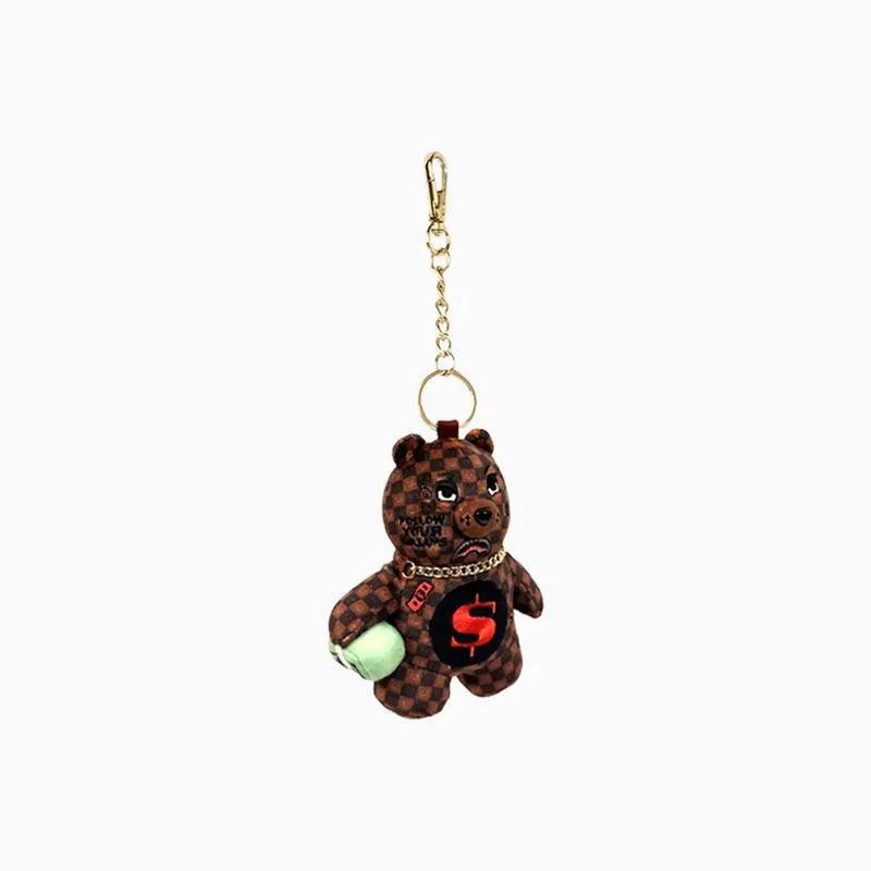 SPRAYGROUND SIP WTF BUBBLY BROWN CHECK BEAR KEYCHAIN K9594 7.5 cm x 9 cm x 3.8 cm - Image 2