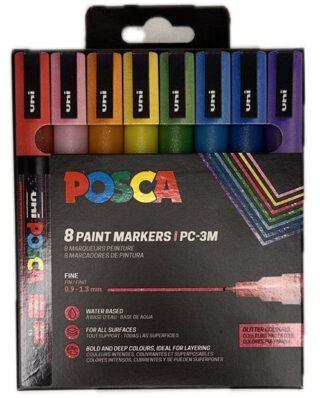 Posca PC-3ML Fine Markers 8 pcs. Set 0.9-1.3mm Glitter Sparkling Color Markers