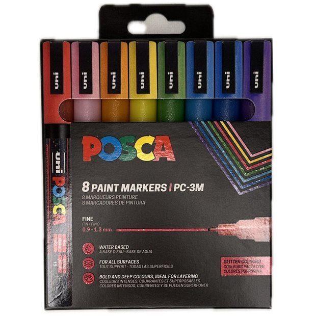 Posca PC-3ML Fine Markers 8 pcs. Set 0.9-1.3mm Glitter Sparkling Color Markers