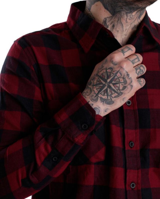 URBAN CLASSICS CHECKED FLANELL SHIRT TB297 BLACK/BURGUNDY - UrbanClassics