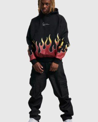 KARL KANI SMALL SIGNATURE FLAME OS HOODIE BLACK KM233-005-2 - KARL KANI