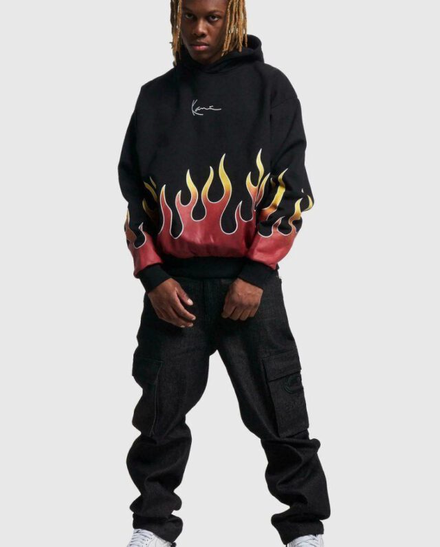 KARL KANI SMALL SIGNATURE FLAME OS HOODIE BLACK KM233-005-2 - KARL KANI