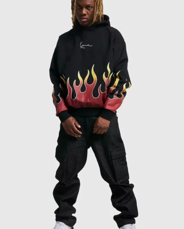 KARL KANI SMALL SIGNATURE FLAME OS HOODIE BLACK KM233-005-2 - KARL KANI