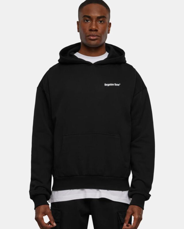 Forgotten Faces Sliced Ultra Heavy Cotton Box Oversized Hoodie Black FOF0087-00007