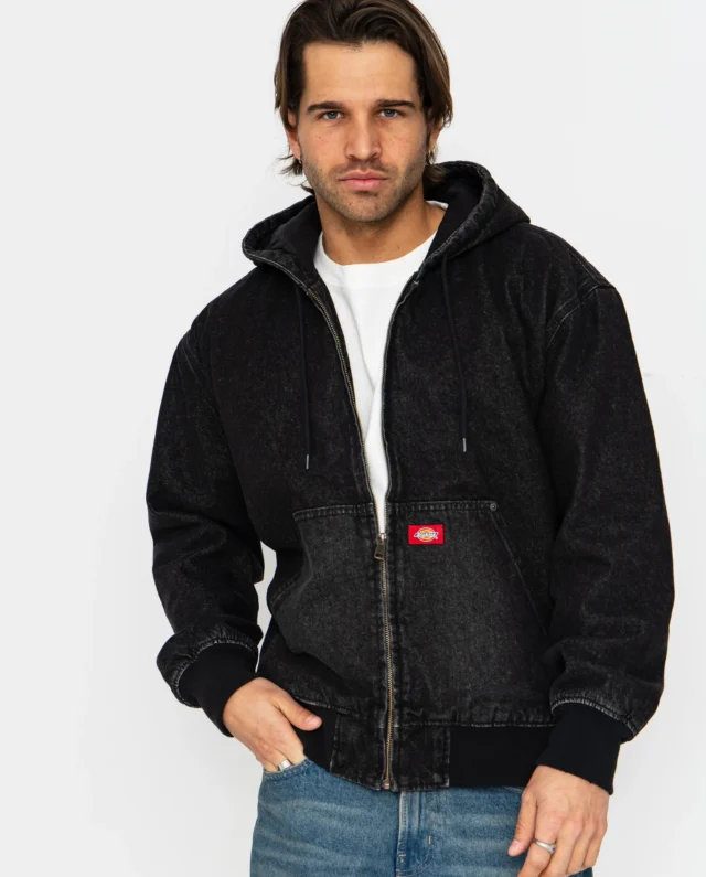 DICKIES HILHAM LINED DENIM HOODED BOMBER BLACK DK0A89FBBLK1 - DICKIES