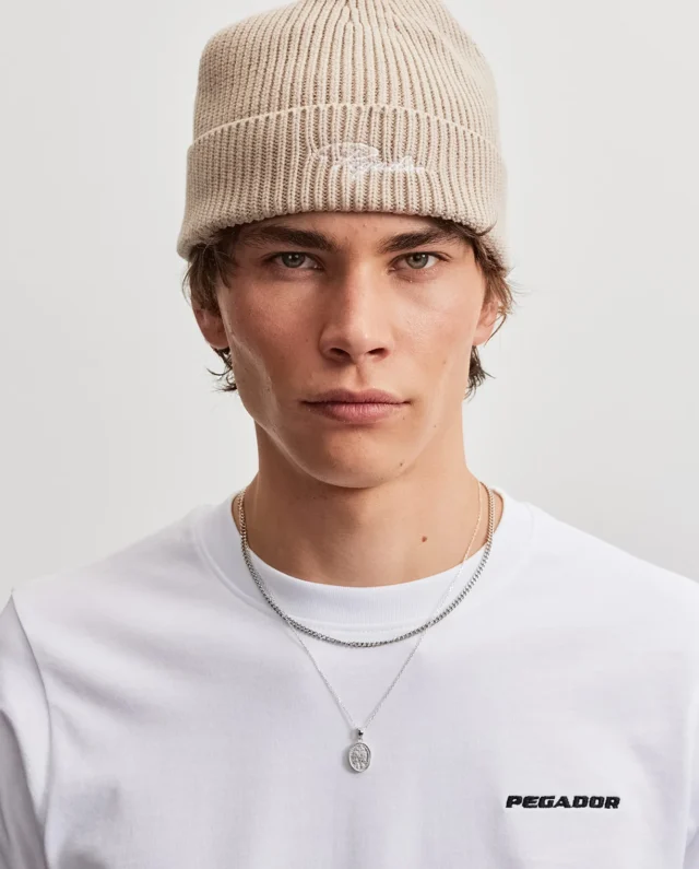 PEGADOR SIGNAR HEAVY KNIT BEANIE BEIGE WHITE PGDR-6375-007/004-A - PEGADOR