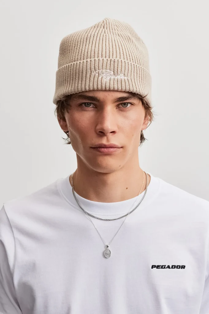 PEGADOR SIGNAR HEAVY KNIT BEANIE BEIGE WHITE PGDR-6375-007/004-A - PEGADOR