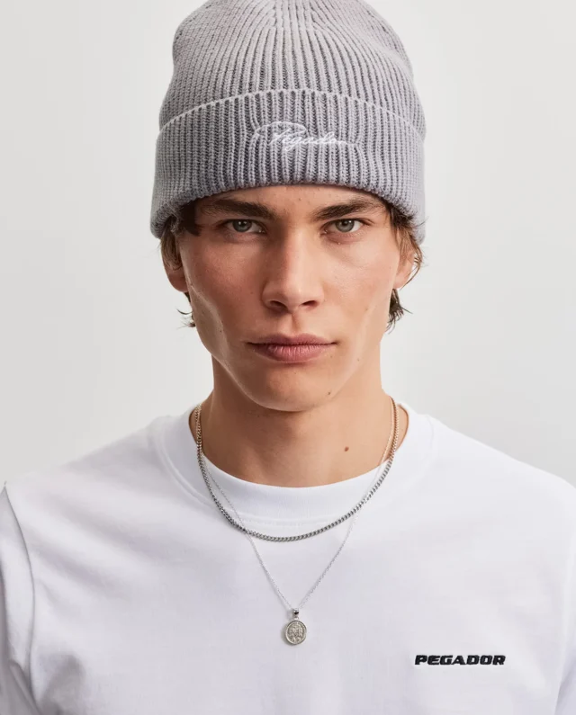 PEGADOR SIGNAR HEAVY KNIT BEANIE GREY WHITE PGDR-7503-009/004-A - PEGADOR