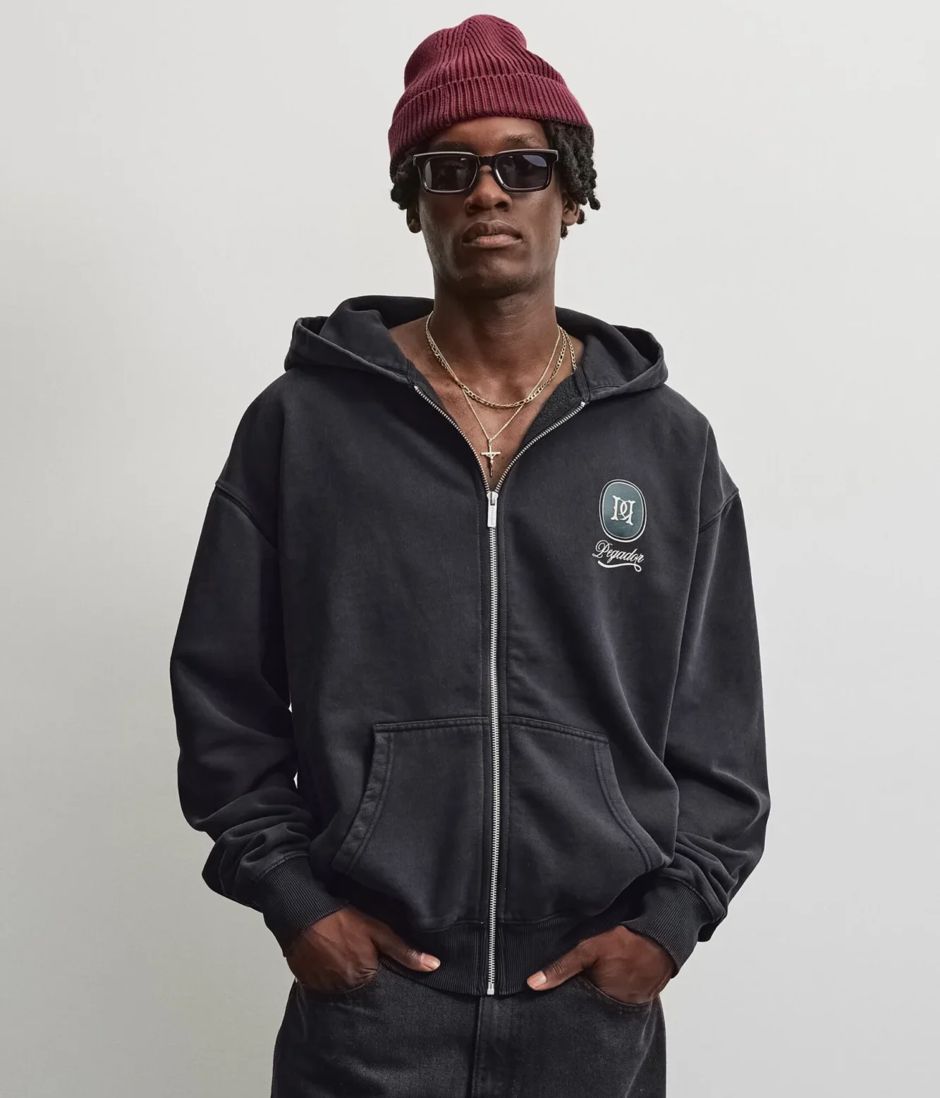 PEGADOR ABBATEGGIO OVERSIZED SWEAT JACKET VINTAGE BLACK PGDR-7343-065 - PEGADOR