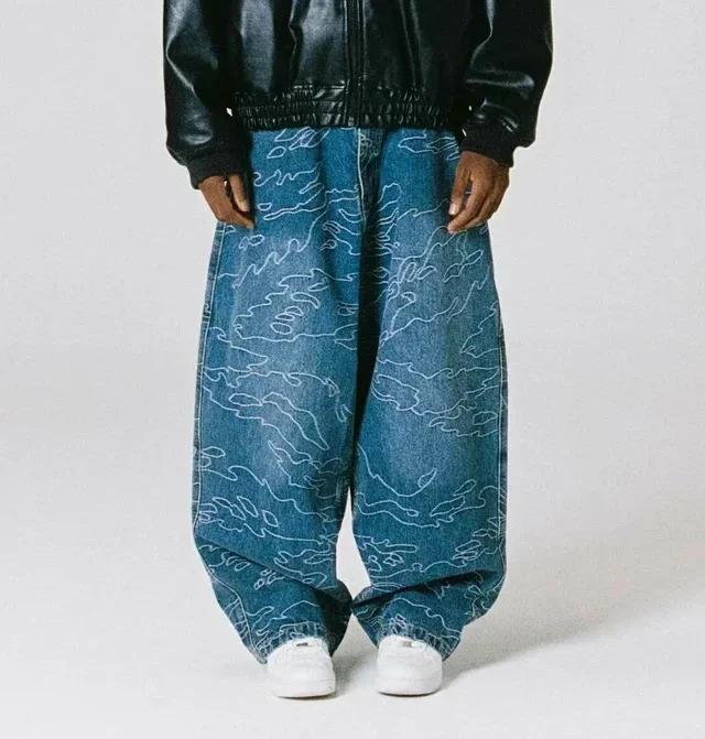 GRIMEY ODD CUTLASS JACQUARD BIG BOY DENIM PANTS WASHED BLUE GBBDJ306-WBLU - GRIMEY