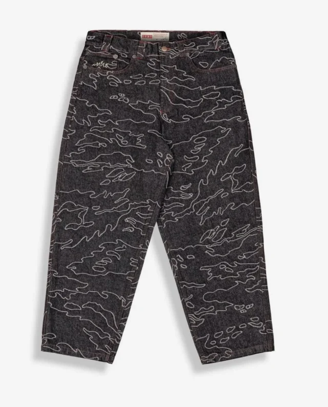GRIMEY ODD CUTLASS JACQUARD BIG BOY DENIM PANTS RAW BLACK GBBDJ306-RBK - GRIMEY