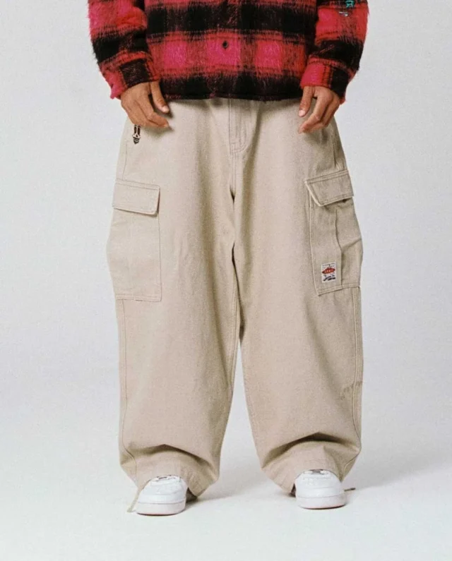 GRIMEY WILD ONE BAGGY DENIM CARGO PANTS KHAKI GRDCP302-KHK - GRIMEY