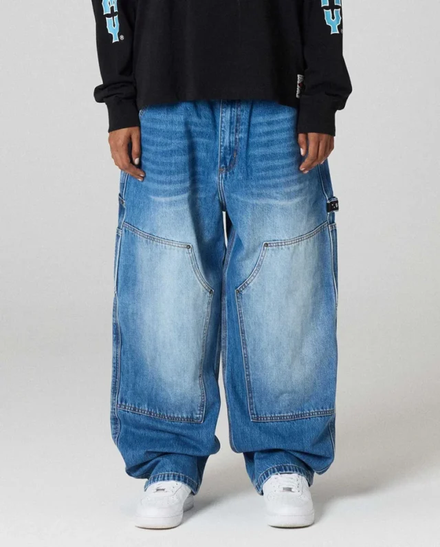 GRIMEY THE PROPS CARPENTER DENIM PANTS WASHED BLUE GCDP315-WBLU - GRIMEY