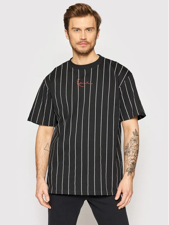 Karl Kani Small Signature Pinstripe Tee Black KKMQ32063BLK - KARL KANI