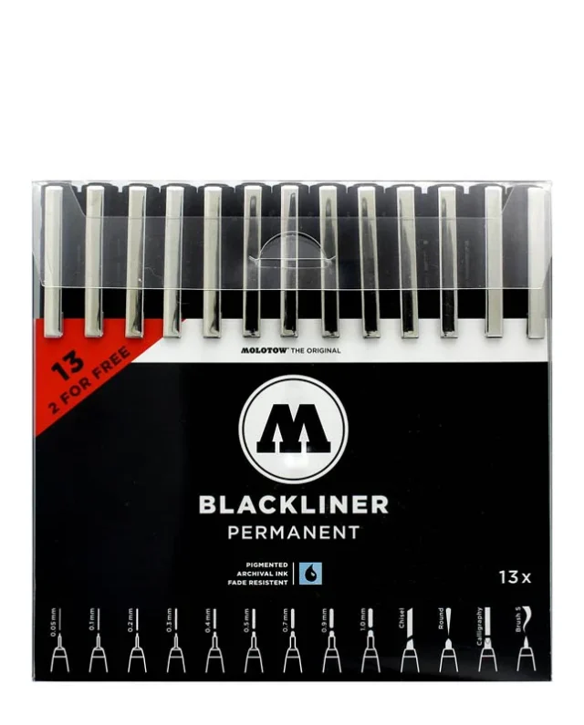 MOLOTOW Blackliner Marker 13-piece set – Permanent Set Complete – Black - Molotow