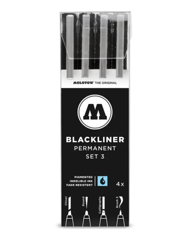 Molotow Blackliner Marker 4-pack – Permanent Set 3 – Black - Molotow